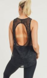 Floral Mesh Cutout Back Athleisure Tank