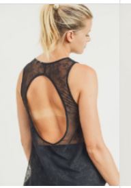 Floral Mesh Cutout Back Athleisure Tank