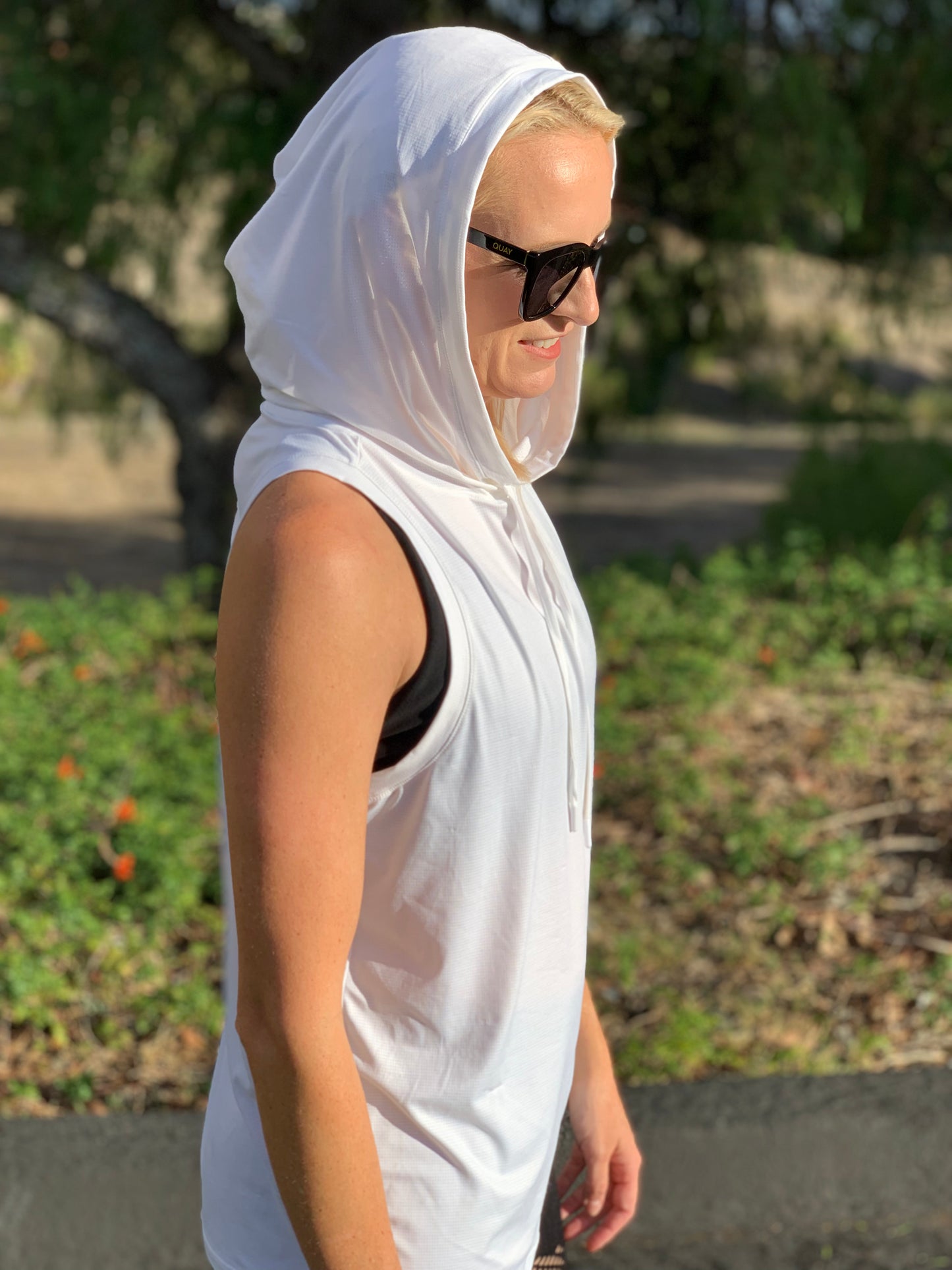 Hoodie Active Tank with Cut-Out Back